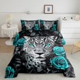 thumbnail image 1 of YST Leopard Printed Comforter Set Twin Size Cheetach Quilt Wild Animals Pattern Bedding Set For Kids Boys Adults Decorative Room Rose Floral Bed Set With 1 Pillow Case,Teal, 1 of 6