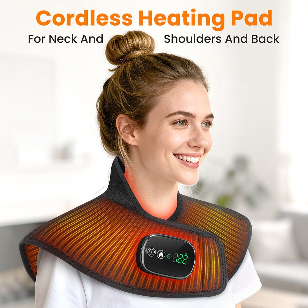 Wireless Neck Heating Pad for Pain Relief | Portable Wearable Heat Therapy Wrap | Cordless Heated Pad for Neck and Shoulder Tension At Home, Office, or Travel