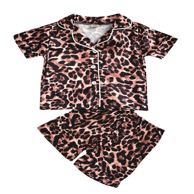 Kid Pajamas Set Leopard Print Long Short Sleeve Tops Shorts Trousers