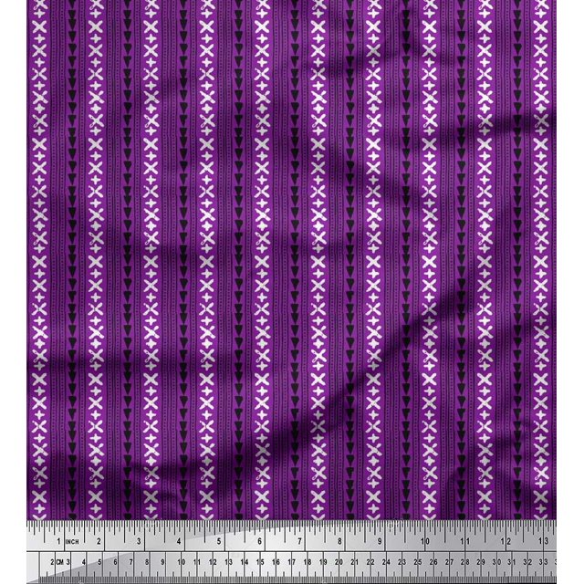Soimoi Satin Silk Fabric Geometric Sign,Triangle & Stripe Block Print Fabric by The Yard 42 Inch Wide