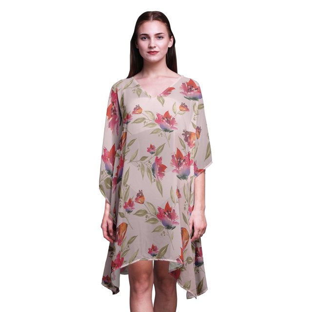 Bimba Kaftan de Plage Aquarelle, Paréo de Bikini, Robe Midi pour Femmes, Caftan Court - TG-3X