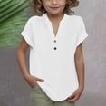 thumbnail image 2 of DecSea Linen Shirts for Kids 2025 Summer Button Down V Neck Short Sleeve Tops Casual Solid Blouses, 2 of 9