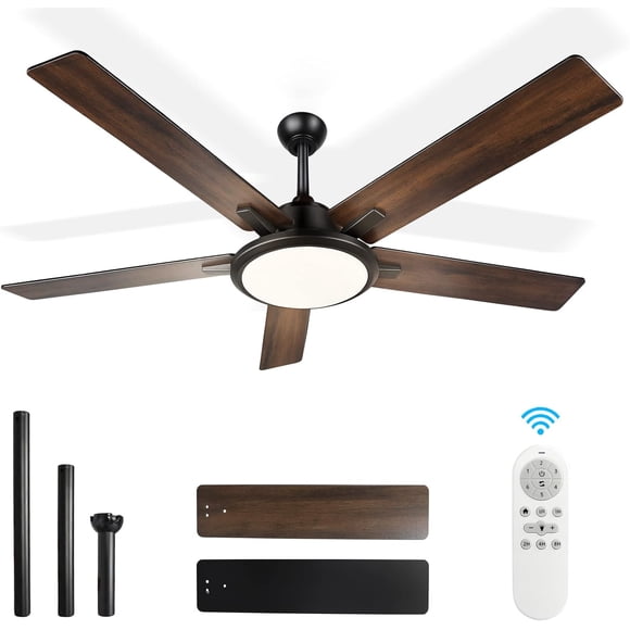 OUTON 52" Ceiling Fans with Lights & Remote Control, LED Indoor Outdoor Dimmable Modern Ceiling Fan for Bedroom, Living Room
