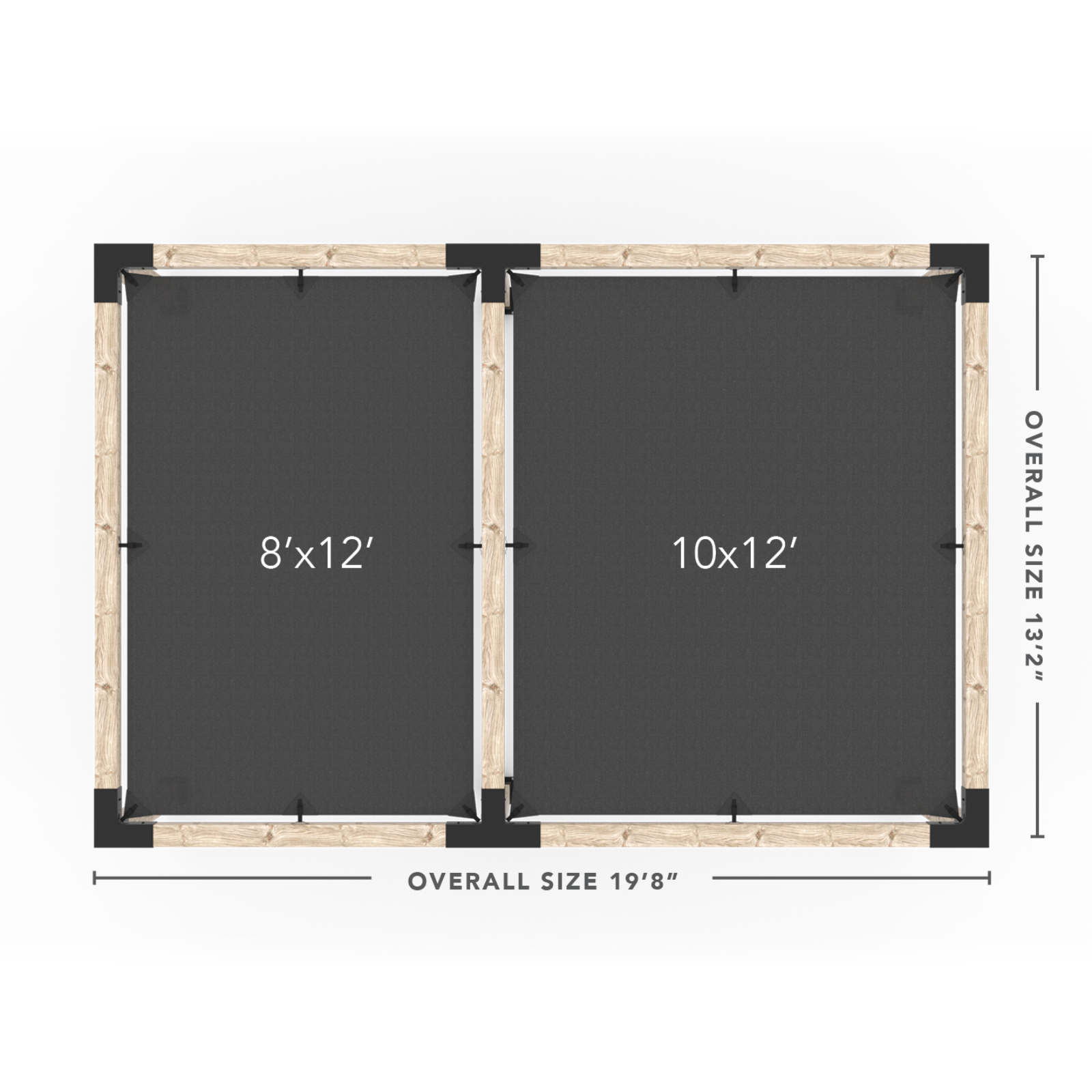 Kit Toja 12' x 22' Double Pergola avec 2 voiles d’ombre pour poteaux en bois 6x6