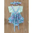 thumbnail image 3 of SUNSIOM Toddler Girl Summer Outfits Solid Color Rib Fly Sleeve T-Shirts Fish Scale Print Suspender Shorts Headband 3Pcs Clothes Set, 3 of 6