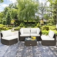 thumbnail image 4 of Patiojoy 5PCS Rattan Patio Furniture Set Cushioned Sofa Chair Coffee Table Set Easy Assemble White, 4 of 10