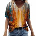 thumbnail image 1 of Birdeem T-Shirt à Col en V pour Femmes, Mode Décontractée, Grande Taille, Imprimé de Fleurs Pittoresques, 1 of 1