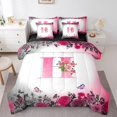 thumbnail image 1 of Erosebridal Ensembles de Literie à Initiale Florale Format Simple, Ensemble de Couette Fleur et Papillon avec Draps, Déco de Chambre pour Ados, Réversible, Respirant, 7 Pcs, 1 of 1