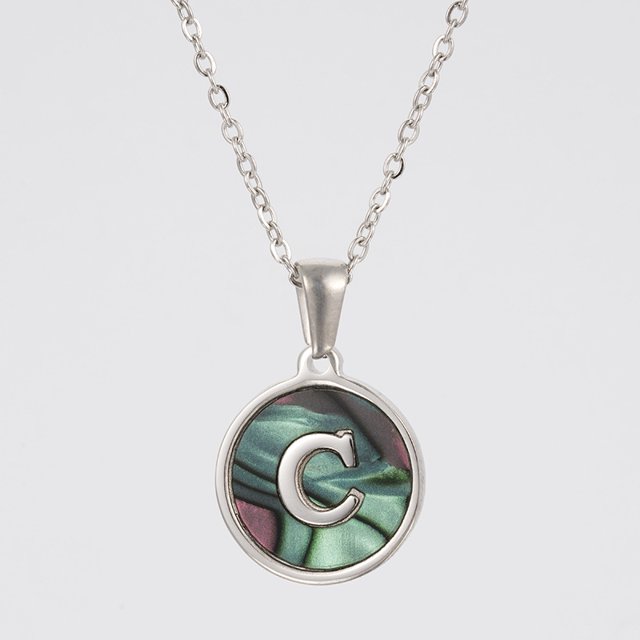 Colliers, Collier Lettre Coquille Mignonne pour Filles, Pendentifs Pièce pour Filles en Acier Inoxydable Colliers Initiale pour Femmes Bijoux Rond