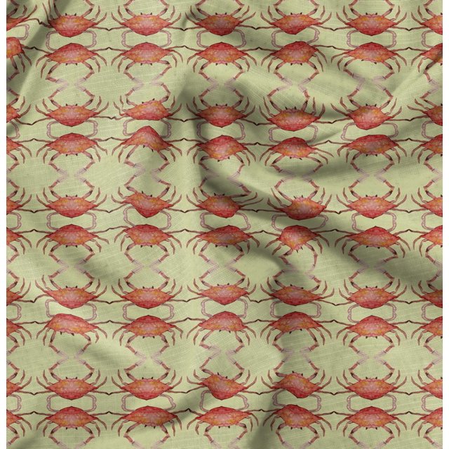 Soimoi Beige polyester Crepe Fabric Crabs Ocean Printed Fabric 1 Yard 52 Inch Wide
