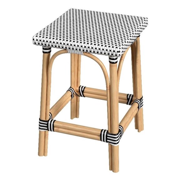 Butler Specialty Company Riviera Square 24"H Rattan Counter Stool - White/Black