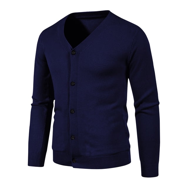 QIPOPIQ Mens Casual Slim Fit Cardigans V-Neck Basic Designed Long Sleeve Button Down Clearance