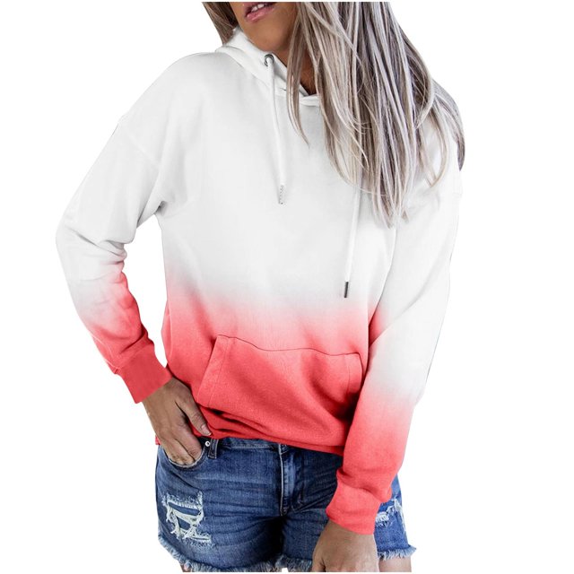 Penkiiy Chandails à Capuchon pour Femmes Mode Chandails à Capuchon Décontractés Chandail en Molleton Patchwork Blouse à Capuche Pull Rouge Melon D\'eau Y2K Vêtements