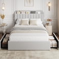 thumbnail image 4 of PIONEERWORKS Queen Bed Frame with Storage Headboard, Boucle Upholstered Platform Bed with Bookcase & 2 Drawers, No Box Spring Needed, Easy Assembly, Grey, 4 of 7
