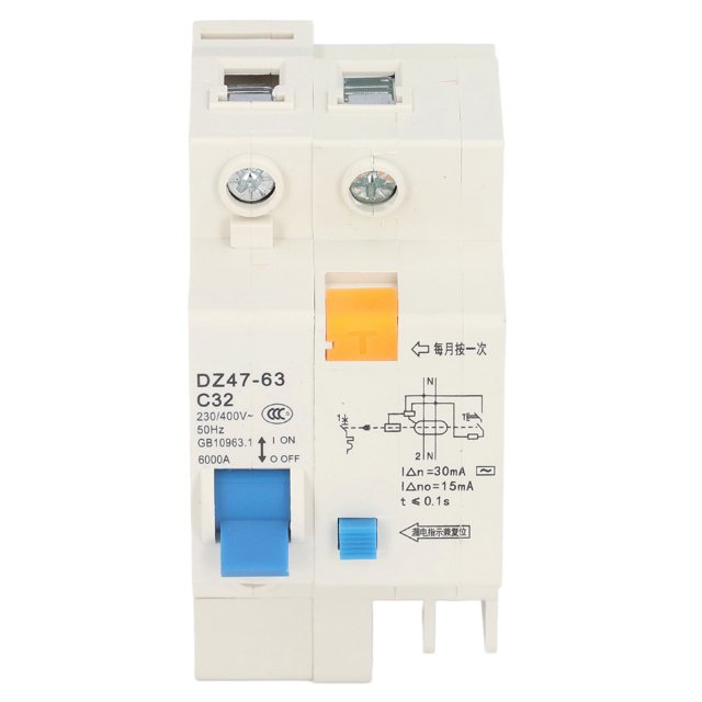 Mgaxyff Small Circuit Breaker Ground Fault Interrupter 30mA 230V 400V 1P+N 32A DZ47‑63 C32,Ground Fault Circuit Interrupter,Ground Fault Circuit Breaker