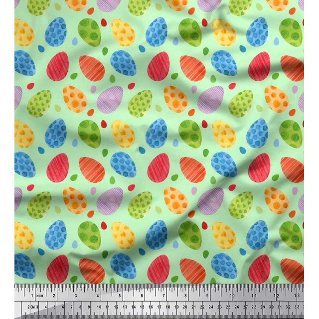Soimoi Moss Georgette Fabric Egg Easter Decor Fabric Printed Yard 42 Inch Wide