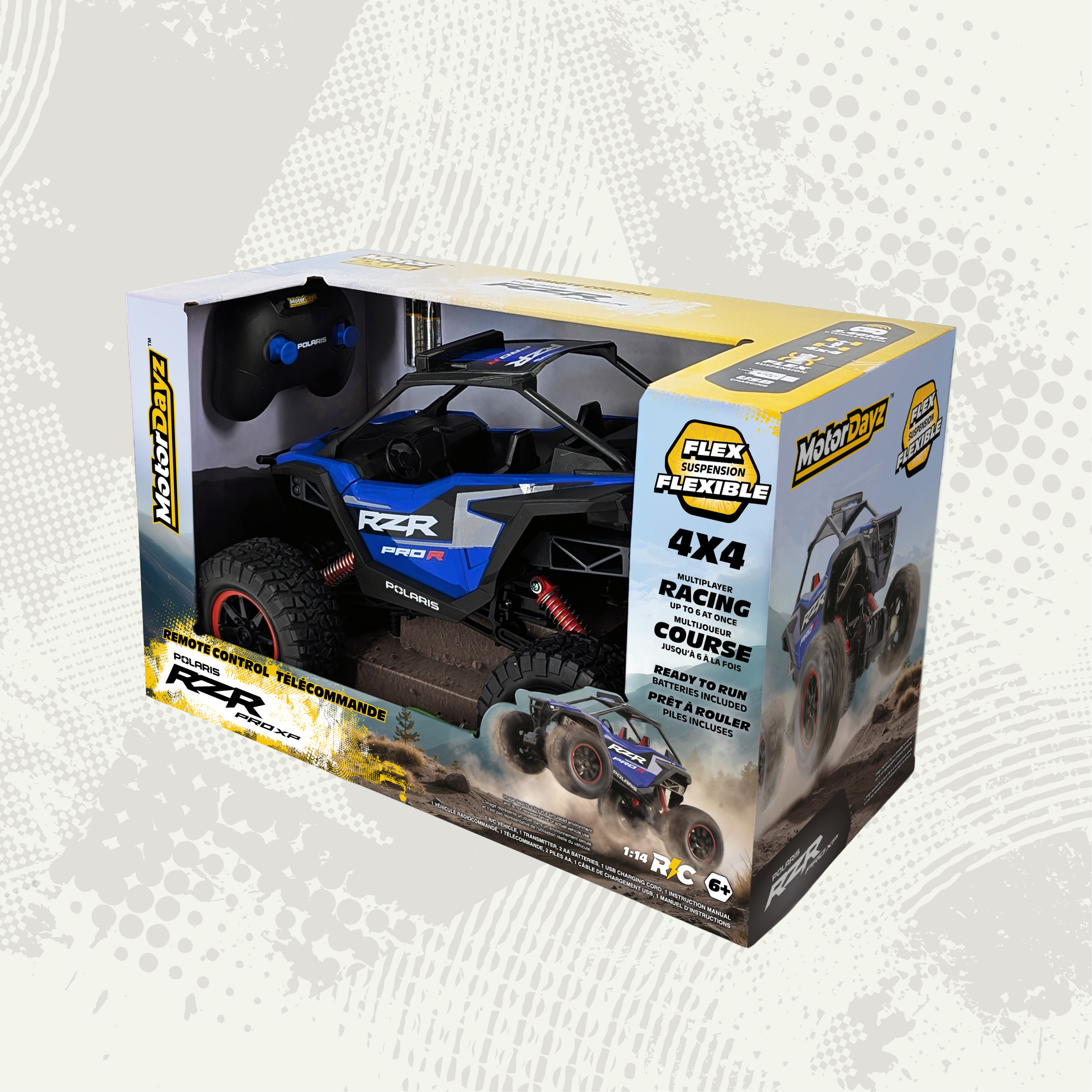 MotorDayz (1:14) Télécommande POLARIS RZR 4X4, Bleu, R4-14A75U-BL-CA, Enfant