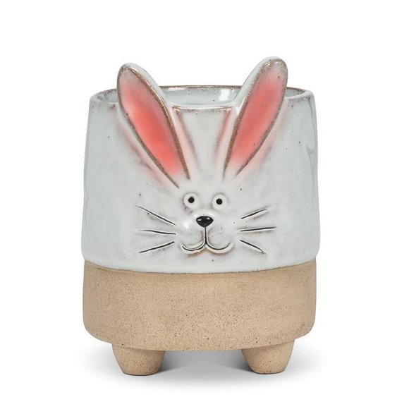 Abbott Collection AB-27-CRITTER-821-LG 5.5 in. Bunny with Ears Planter, White & Pink - Large