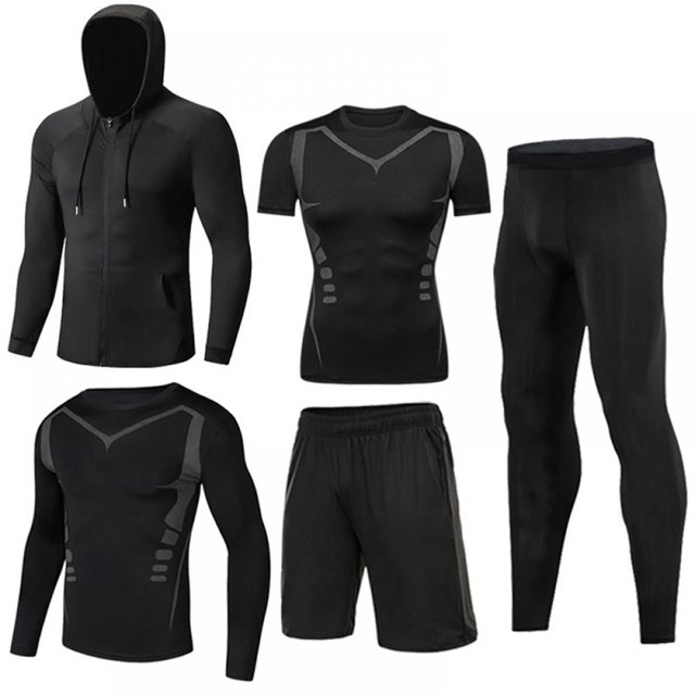 5Pcs Men‘s Compression Pants Shirt Top Long Sleeve Jacket Athletic Sets Gym Clothing Men Workout