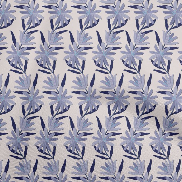 oneOone Polyester Spandex Blue Fabric Floral Craft Projects Decor Fabric Printed By The Yard 56 Inch Wide