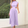 thumbnail image 2 of XZNGL Robe d'Été pour Femmes Aguichant Mode Femmes Été Unie Aguichant Ajourée Décontractée Mini Robe Sans Manches à Col Rond Robe d'Été Mini Robe pour Femmes Robe d'Été pour Femmes avec Manches, 2 of 7