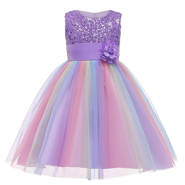 VKOYWKM Robe Formelle pour Filles Sans Manches Robe à Paillettes Scintillantes Fermeture Éclair au Dos Robe avec Nœud Robe de Demoiselle d'Honneur en Tulle Robes de Soirée Formelles Robe de Bal pour 2T-10T