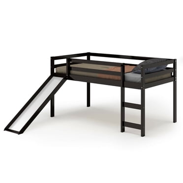 Gymax Lit Mezzanine Format Simple avec Glissade en Bois, Bas, Robuste, Chambre d'Enfant, Espresso