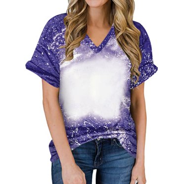 Jsaierl Funny Tie Dye Gradient Tops for Women Rolled Sleeve V Neck Casual Shirts Trendy Novelty Baggy T-Shirts