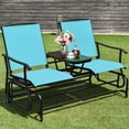 thumbnail image 1 of Gymax Patio 2-Person Glider Rocking Char Loveseat Garden w/ Tempered Glass Table Turquoise, 1 of 10