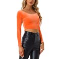 thumbnail image 1 of INSPIRE CHIC Women's Velvet Long Sleeve Off Shoulder Solid Crop Tops M Orange, 1 of 6