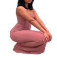 thumbnail image 4 of QJUHUNG Femmes Couleur Unie Robe Longue Sexy Bodycon Extensible Maxi Dame Printemps Automne Été Spaghetti Robe de Sangle, 4 of 8