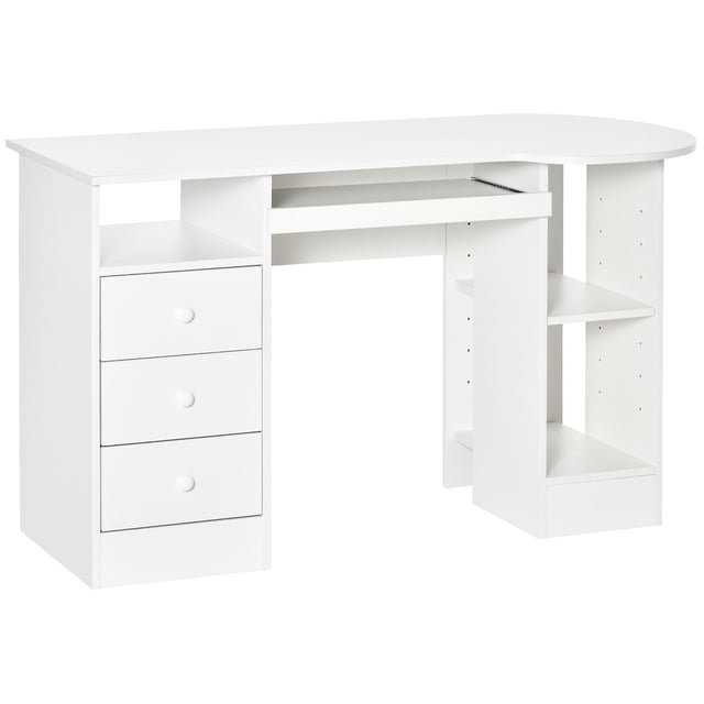 HOMCOM Computer Desk with Drawers, Home Office Desk with Keyboard Tray and Open Shelves, Modern Writing Workstation for Study, Bedroom, White