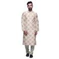 thumbnail image 1 of Atasi Button Placket Satin Slub Printed Mens Kurta With Churidar Kurta, 1 of 1