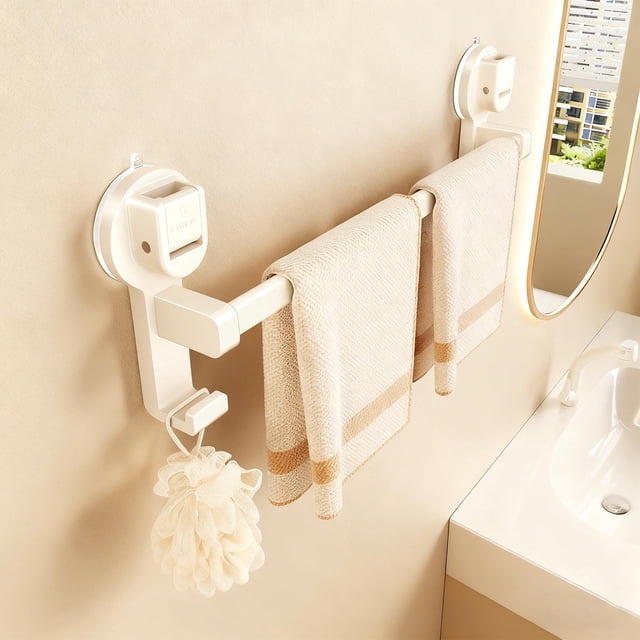Fridja Christmas Party Decorations Suction Cup Towel Bar Bathroom Kitchen SingleBar Rack No-Drill Suction Cup Mount for Bathroom Balcony Storage