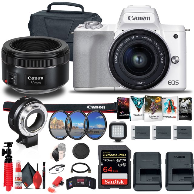 Canon EOS M50 Mirrorless Digital Camera with 15-45mm and 55-200mm Lenses Bundle(International Model)