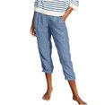 thumbnail image 2 of CFLVAEK Fake Denim Distressed Capri Pant with Pocket for Women Loose Fit Solid Ruched Beach Pant Flowy Breathable Straight Pedal Pushers Lightweight Mid Rise Ladies Lounge Pants, 2 of 8