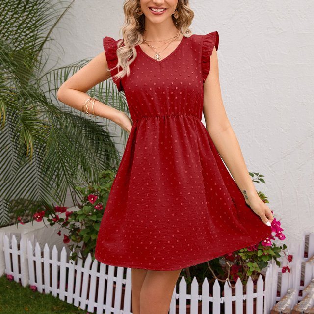 Gspmoly Robe d'Été, Robe Décontractée de Vacances pour Femmes à Col en V avec Ceinture à Oreilles en Bois, Robes d'Été pour Femmes Offres Prime