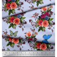 thumbnail image 2 of Soimoi Poly Georgette Fabric Leaves, & Peony Floral Printed Fabric 1 Yard 52 Inch Wide, 2 of 3