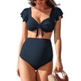 thumbnail image 4 of Ruffled V Neck Bikini Sets for Maternity Tie Back Two Piece Bath Suit Pregnancy Swimsuit, 4 of 5