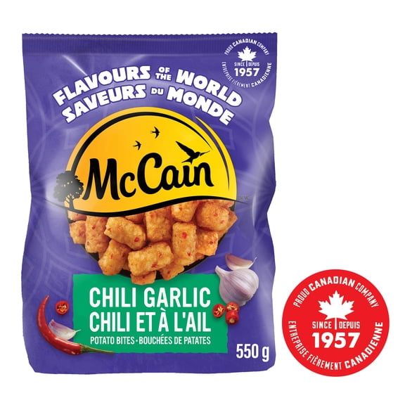 Bouchées de patates au chili et à l’ail Saveurs du monde McCainᴹᴰ, Fabriqué au Canada à partir d'ingrédients canadiens et importés 550g