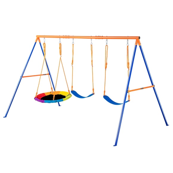KFFKFF Swing Sets for Backyard 1 Saucer 2 Belt Swing Seats A-Frame Metal Stand