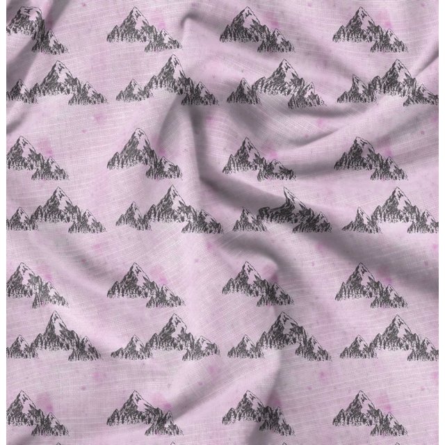 Soimoi Pink polyester Crepe Fabric Mountain Nature Fabric Prints By Yard 52 Inch Wide