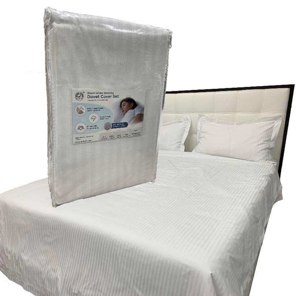 White Classic Stripe 400 TC 100% Cotton Duvet Cover Set- King Size