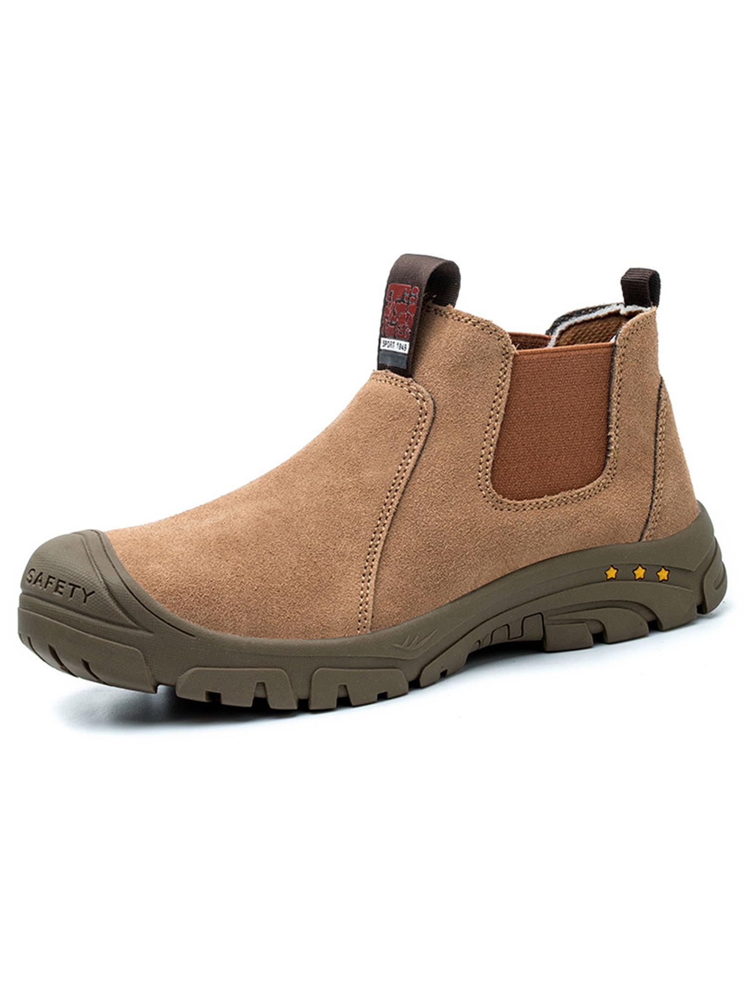 Bellella Mens Safety Shoes Steel Toe Work Boots Slip Resistant Protection Boot Comfort Chelsea Booties Construction Camel 1# 8.5
