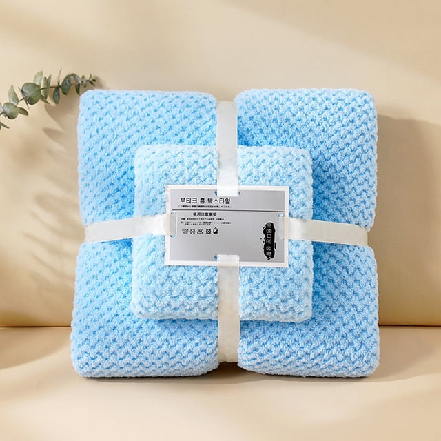 Fleece Towel Set, EDHITNR Soft Absorbent Bath Towel, Premium Microfiber Quick Dry Hand Towel Machine Washable, Light Blue