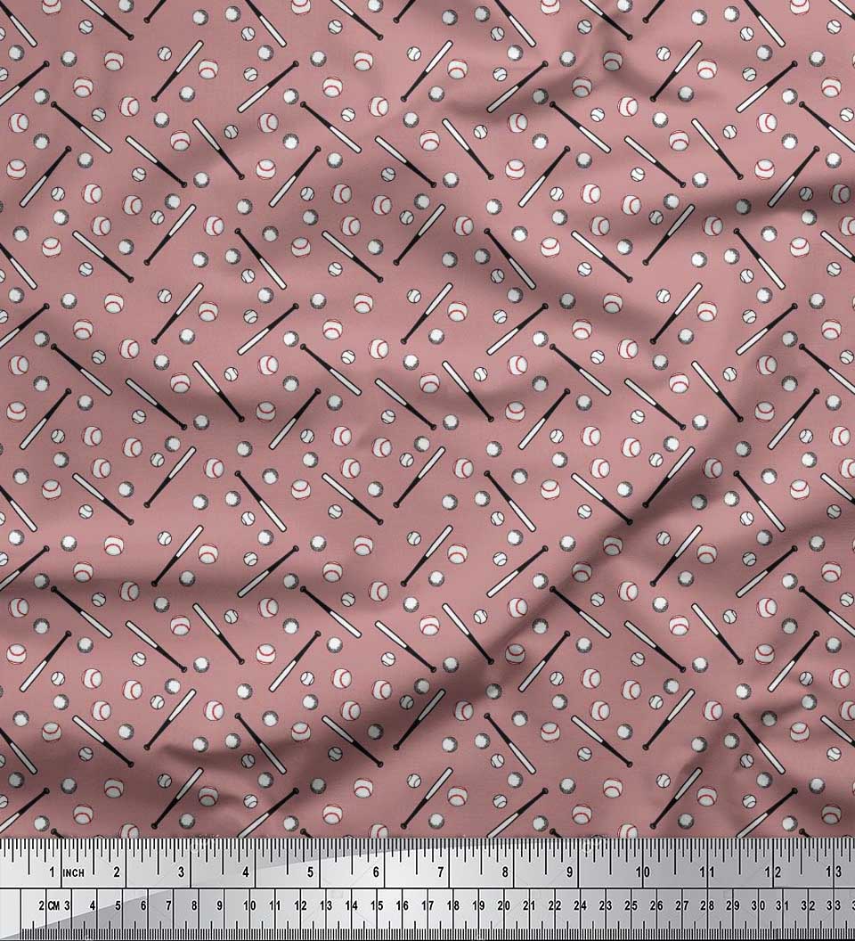Soimoi Rayon Crepe Fabric Baseball Sports Fabric Prints by Yard 46 Inch Wide