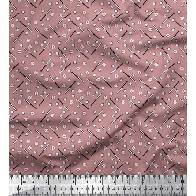 Soimoi Rayon Fabric Baseball Sports Print Sewing Fabric Yard 56 Inch Wide