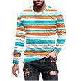 thumbnail image 1 of Penkiiy Men's Round Neck Striped Sweat Absorption Long Sleeve T-Shirt Tops XL Multicolor, 1 of 5