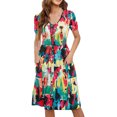 thumbnail image 1 of Birdeem Robe Femme Décontractée Aguichant Mode Été Manches Courtes Ample Imprimée Ajustée Poche Boutons Col en V, 1 of 6