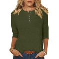 thumbnail image 1 of Yuyuzo Womens 3/4 Sleeve Tops Basic Button Crew Neck Solid Color Loose Fitted Tunics Tee Blouses, 1 of 5